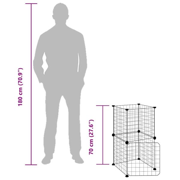Клетка за животни с врата, 8 панела, черна, 35x35 см, стомана