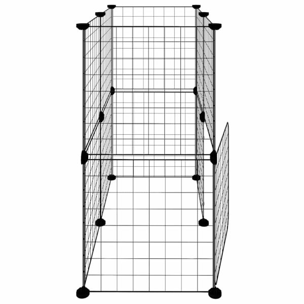 Клетка за животни с врата, 12 панела, черна, 35x35 см, стомана