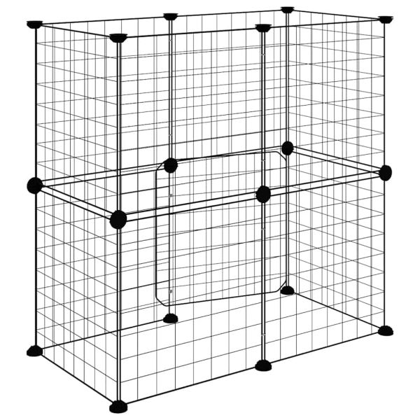 Клетка за животни с врата, 12 панела, черна, 35x35 см, стомана