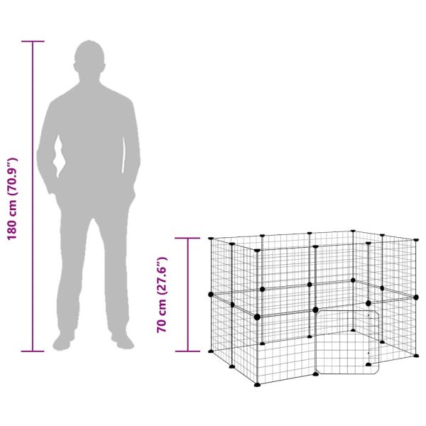 Клетка за животни с врата, 20 панела, черна, 35x35 см, стомана