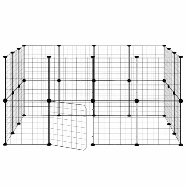 Клетка за животни с врата, 28 панела, черна, 35x35 см, стомана