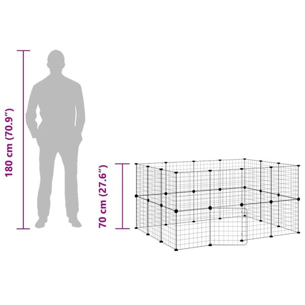 Клетка за животни с врата, 28 панела, черна, 35x35 см, стомана