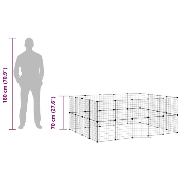 Клетка за животни с врата, 36 панела, черна, 35x35 см, стомана