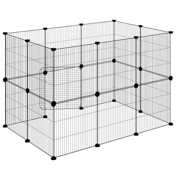 Клетка за животни с врата, 20 панела, черна, 35x35 см, стомана
