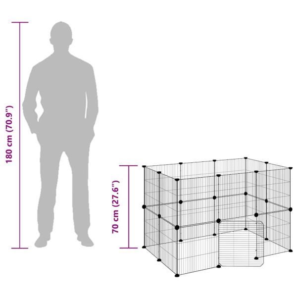 Клетка за животни с врата, 20 панела, черна, 35x35 см, стомана