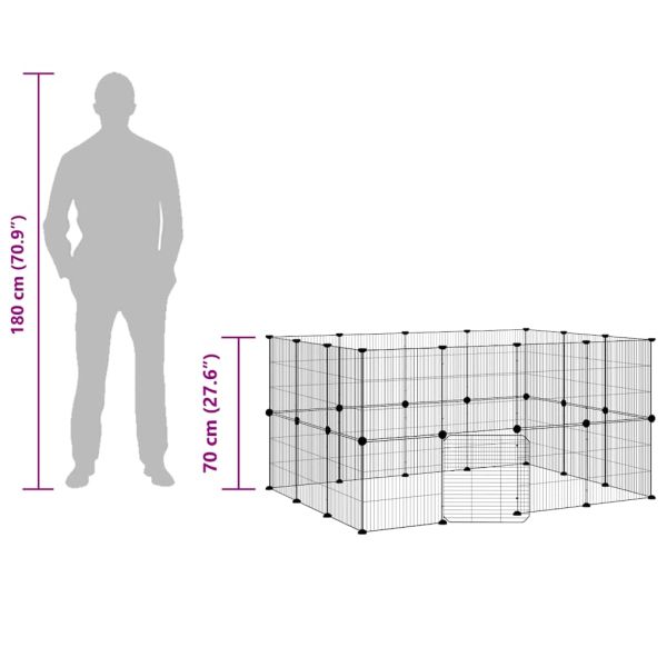 Клетка за животни с врата, 28 панела, черна, 35x35 см, стомана