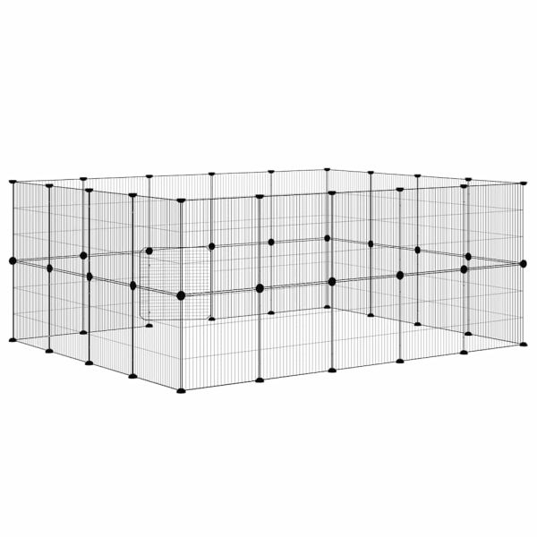 Клетка за животни с врата, 36 панела, черна, 35x35 см, стомана