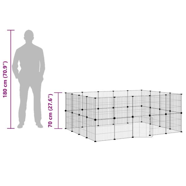 Клетка за животни с врата, 36 панела, черна, 35x35 см, стомана