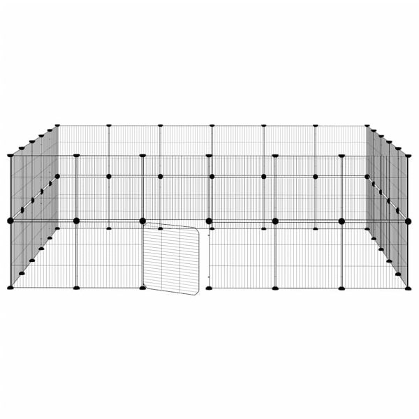 Клетка за животни с врата, 44 панела, черна, 35x35 см, стомана