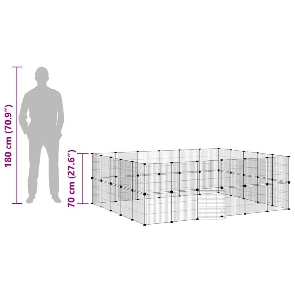 Клетка за животни с врата, 44 панела, черна, 35x35 см, стомана