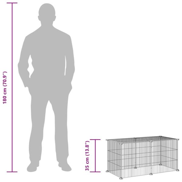 Клетка за домашни любимци, 8 панела, черна, 35x35 см, стомана
