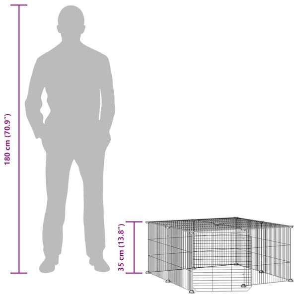Клетка за животни с врата, 12 панела, черна, 35x35 см, стомана