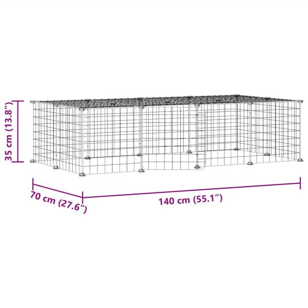 Клетка за животни с врата, 20 панела, черна, 35x35 см, стомана