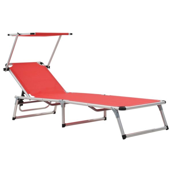 312459 Folding Sun Loungers with Roof 2 pcs Aluminium&Textilene Red