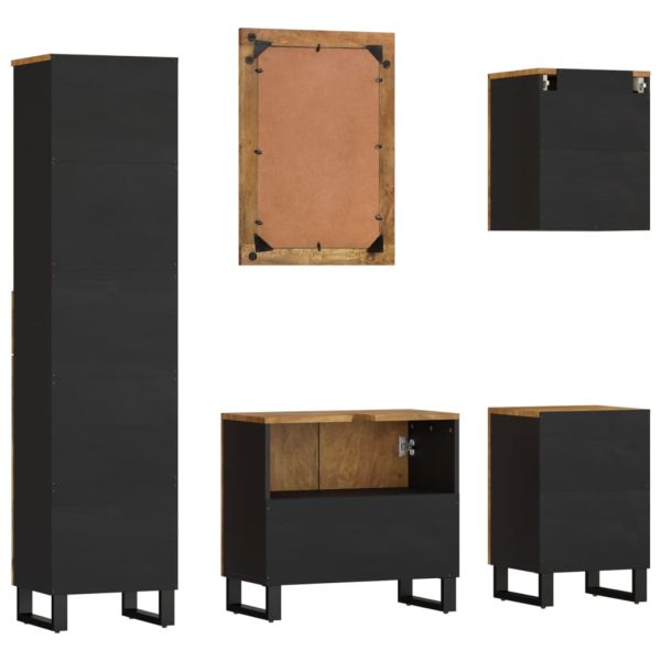 Комплект мебели за баня, 5 части, масивна мангова дървесина