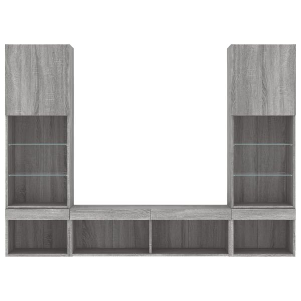 ТВ стенни модули с LED, 5 части, сив сонома, инженерно дърво