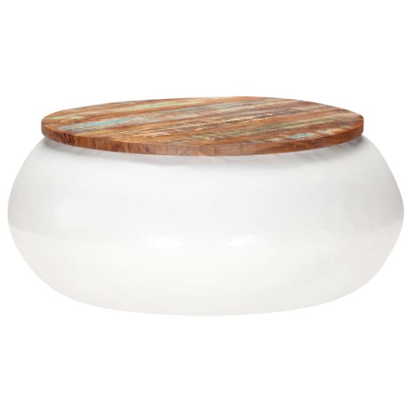 Маса за кафе, бяла, 68x68x30 см, регенерирано дърво масив