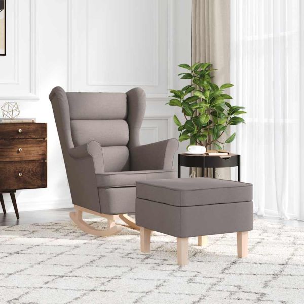 Люлеещ се стол с табуретка за крака, таупе, текстил