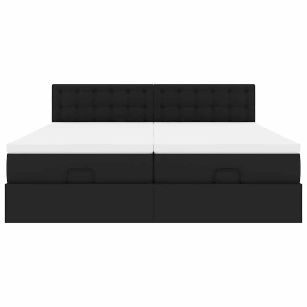 Османска легло с матраци, черно, 200x200 см, изкуствена кожа