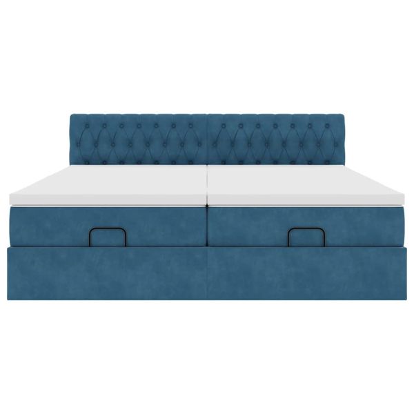 Османска легло с матраци, тъмносиньо, 180x200 см, кадифе