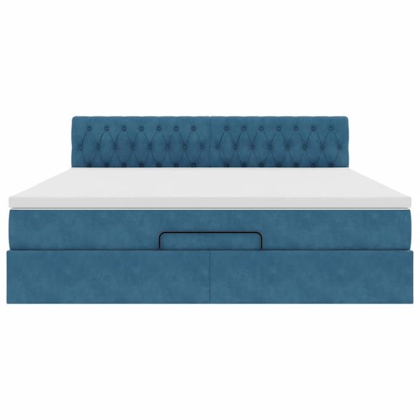 Османска легло с матрак и LED, тъмносиньо, 180x200 см, кадифе