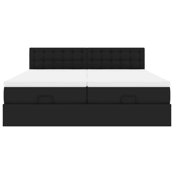 Османска легло с матраци&LED, черно, 200x200см, изкуствена кожа