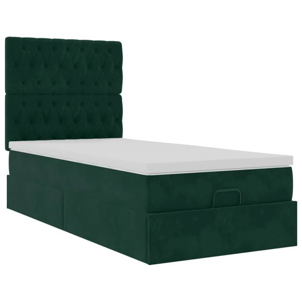 Османска легло с матраци, тъмнозелено, 90x190 см, кадифе