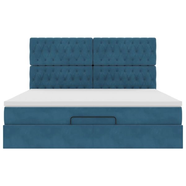 Османска легло с матраци, тъмносиньо, 180x200 см, кадифе