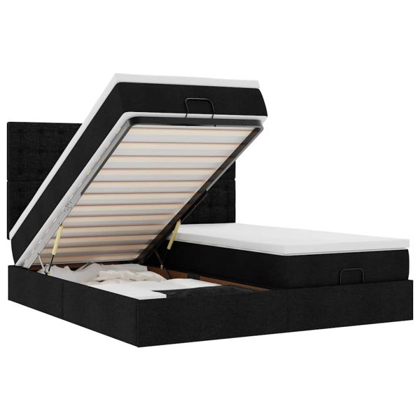 Османска легло с матраци, черно, 180x200 см, плат