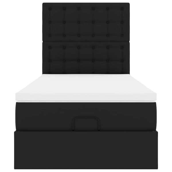 Османска легло с матрак&LED, черно, 100x200 см, изкуствена кожа