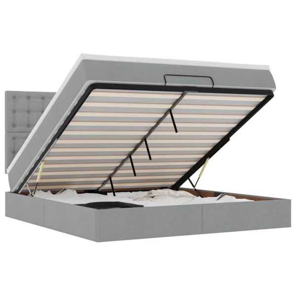 Османска легло с матрак и LED, светлосиво, 180x200 см, плат