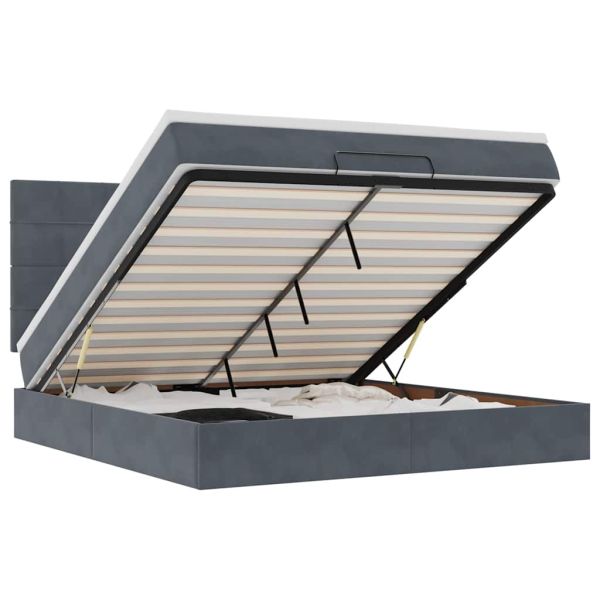 Османска легло с матраци и LED, тъмносиво, 180x200 см, кадифе