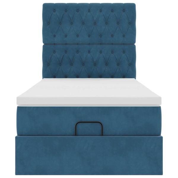 Османска легло с матраци и LED, тъмносиньо, 90x190 см, кадифе