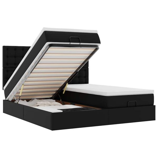 Османска легло с матраци&LED, черно, 200x200см, изкуствена кожа