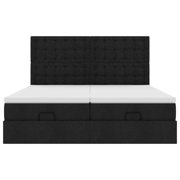 Османска легло с матраци и LED, черно, 180x200 см, плат