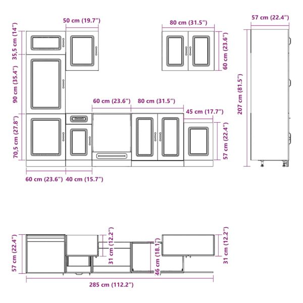Комплект кухненски шкафове от 7 части Kalmar, инженерно дърво