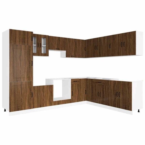 Комплект кухненски шкафове, 14 части, "Kalmar", кафяв дъб, инженерна дървесина