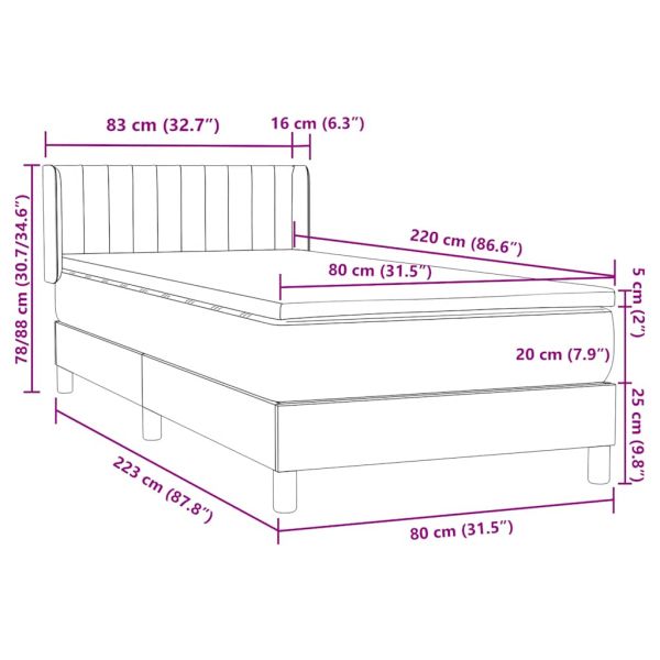 Боксспринг легло с матрак, розово, 80x220 cm, кадифе