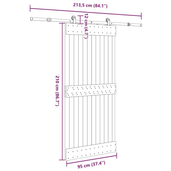 Плъзгаща врата с монтажни части, 95x210 см, борово дърво масив