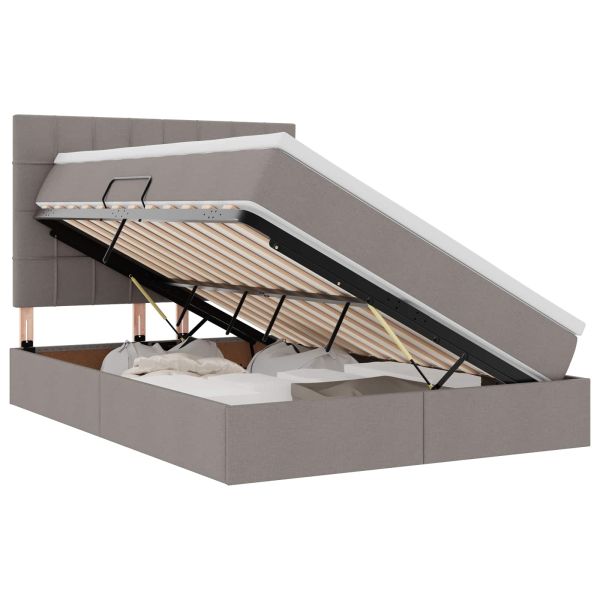 Легло с място за съхранение и LED Таупе 140 x 200 cm Полиестер