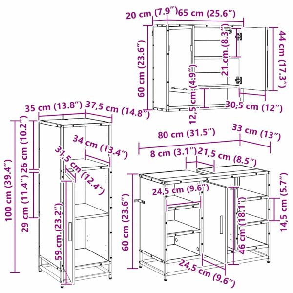 Комплект мебели за баня с рафт 3 pcs Дъб Инженерно дърво
