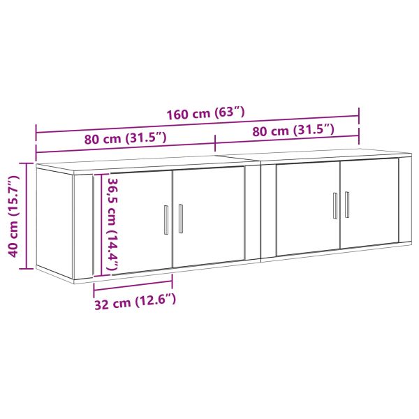 Комплект стенен ТВ шкаф 2 pcs Черния дъб 80 х 34,5 х 40 см