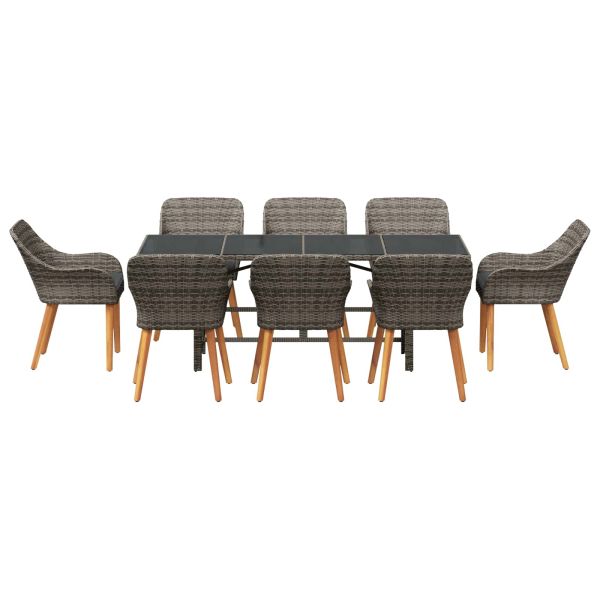 Комплект за хранене в градината 9 pcs Сив полиратан