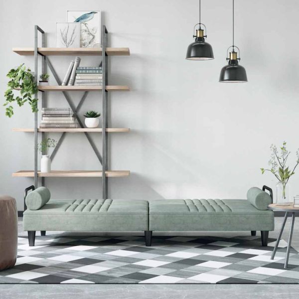 Разтегателно канапе с подлакътници, светлосиво, кадифе