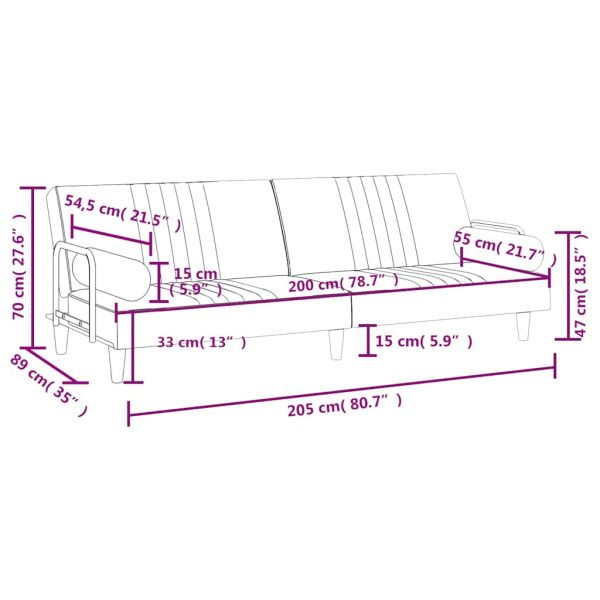 Разтегателно канапе с подлакътници, светлосиво, кадифе