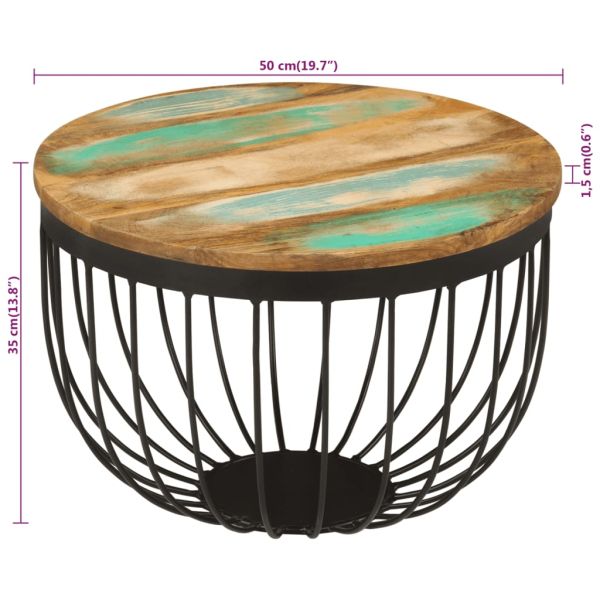 Маса за кафе Ø50x35 см масивно регенерирано дърво и стомана