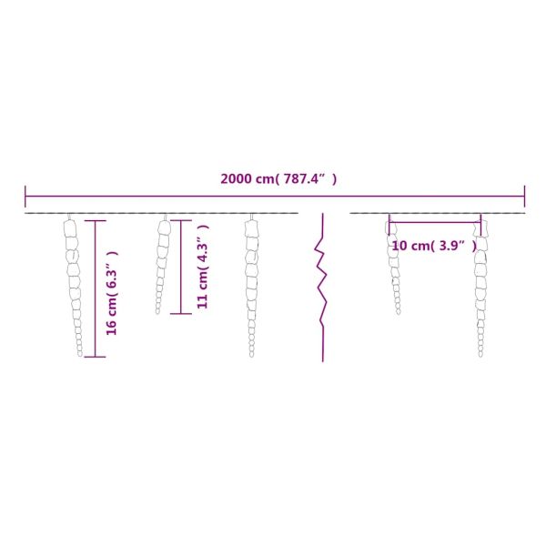 Коледна лампа тип „ледулка“ 200 LED диода, студено бяла, 20 м, акрил, PVC