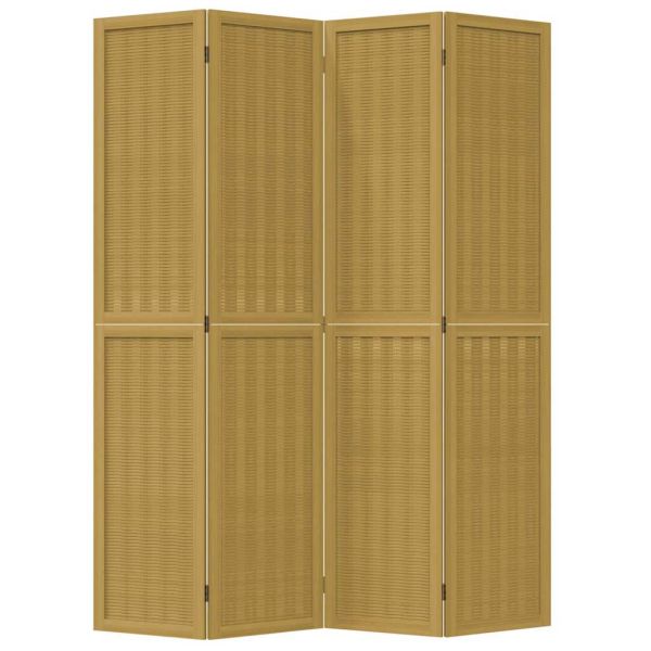 Разделител за стая, 4 панела, кафяв, дърво пауловния масив