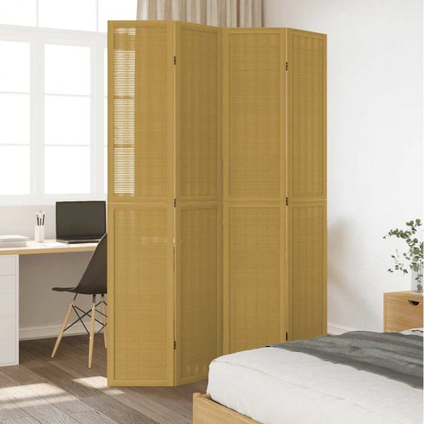 Разделител за стая, 4 панела, кафяв, дърво пауловния масив