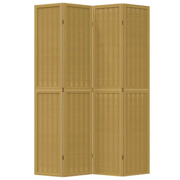 Разделител за стая, 4 панела, кафяв, дърво пауловния масив